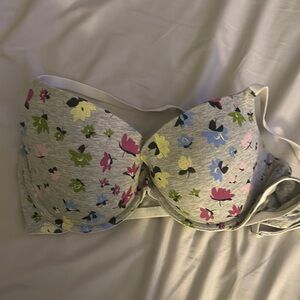 Auden Floral Print Bra - Gray with Pink, Yellow, and Green
